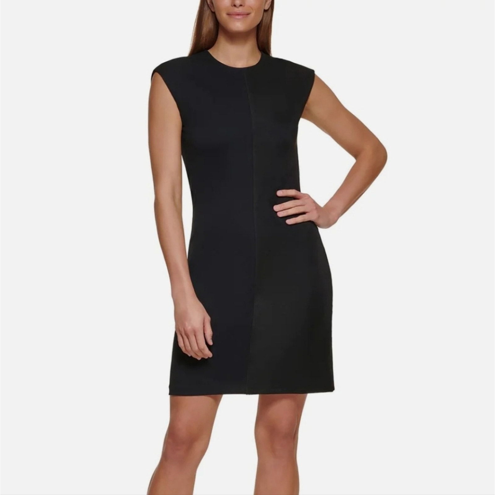 Nwt Dkny Black Knit Mesh Sleeveless Sheath Dress Plus Size 16 Lbd Professional